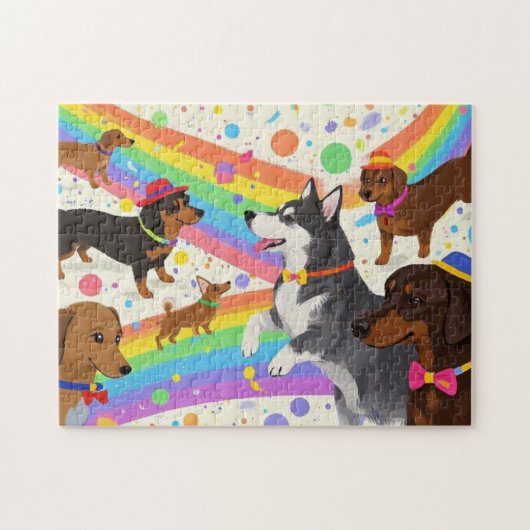Puzzle Chiens sympas avec arc-en-ciel (Horizontal)