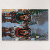 Puzzle Chiens teckel Noël Neige Fêtes (Horizontal)