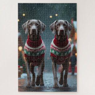 Puzzle Chiens Weimaraner Noël Neige Fêtes