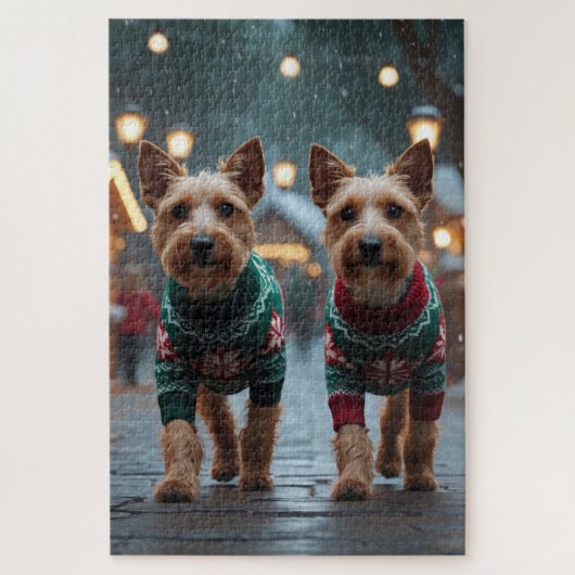 Puzzle Chiens Wire Fox Terrier Noël Neige Fêtes (Vertical)