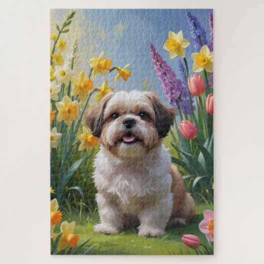 Puzzle Chih Tzu Fleurs de printemps de Chien Peinture (Vertical)