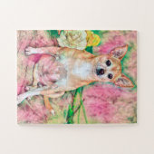 Puzzle Chihuahua Art rose vert Portrait de chien (Horizontal)