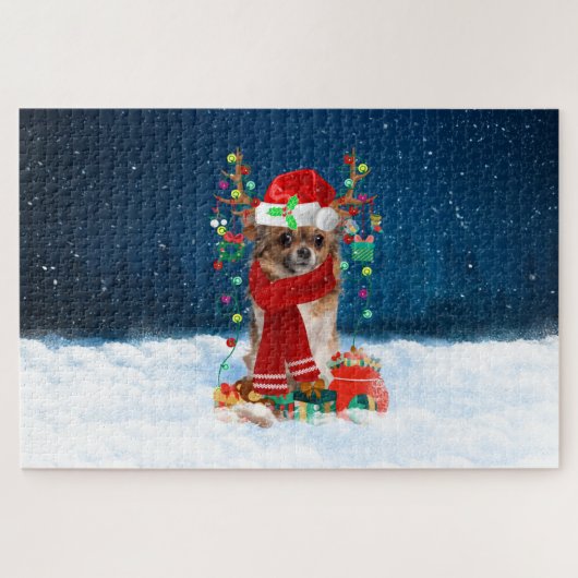 Puzzle Chihuahua chien avec cadeaux de Noël (Horizontal)