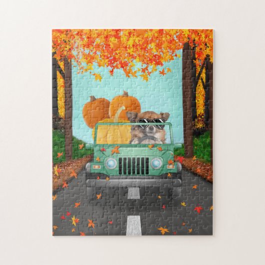 Puzzle Chihuahua Chien Citrouille d'automne (Vertical)