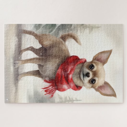 Puzzle Chihuahua Chien dans Noël de neige (Horizontal)