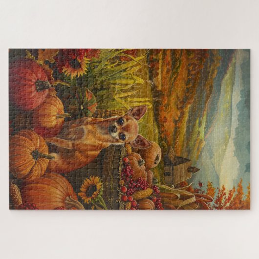 Puzzle Chihuahua Chien moisson d'automne Thanksgiving (Horizontal)