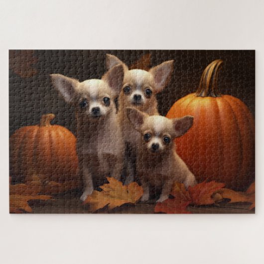 Puzzle Chihuahua Chiot Automne Citrouille de plaisir (Horizontal)
