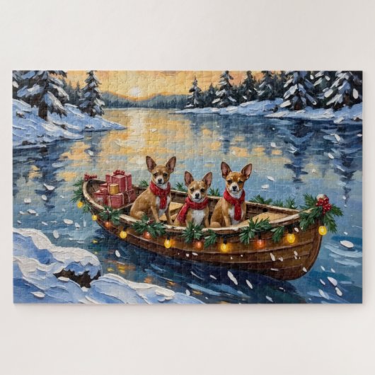 Puzzle Chihuahua Christmas Boat Holiday (Horizontal)