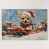 Puzzle Chihuahua Dog in Sledge Let it neiger Noël (Horizontal)