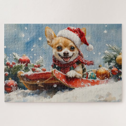 Puzzle Chihuahua Dog in Sledge Let it neiger Noël (Horizontal)