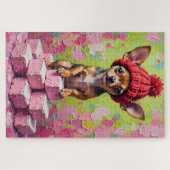 Puzzle Chihuahua Dog Valentine's Day Heart Beanie (Horizontal)