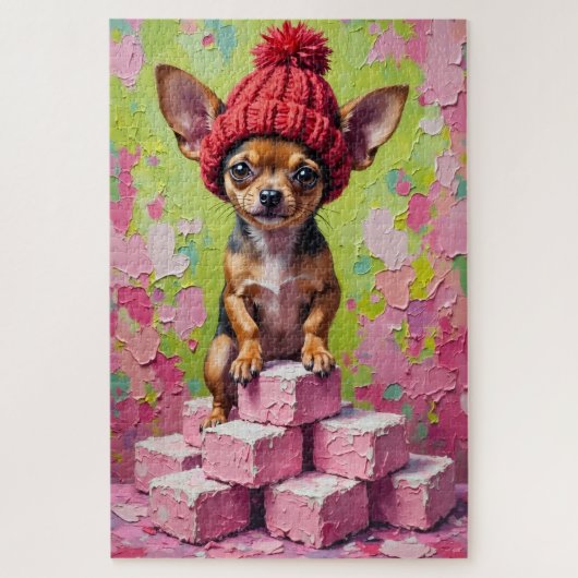 Puzzle Chihuahua Dog Valentine's Day Heart Beanie (Vertical)