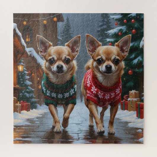 Puzzle Chihuahua Dogs Christmas Snow Holiday (Vertical)