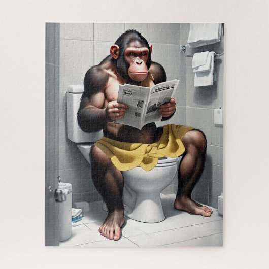 Puzzle Chimp Drôle Sur Toilettes (Vertical)