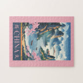 Puzzle China Illustration Pink Travel Art Vintage (Horizontal)