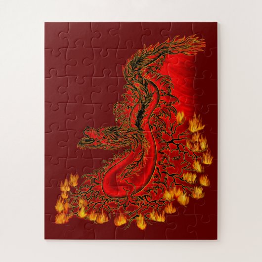 Puzzle Chine Dragon rouge et or design (Vertical)