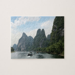 Puzzle Chine, Guilin, rivière Li, bateaux de rivière bord