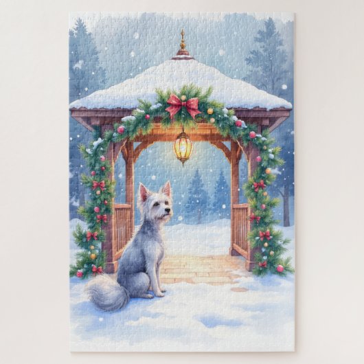 Puzzle Chinese Crested Snowy Gazebo Christmas Art (Vertical)