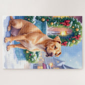 Puzzle Chinese Shar-Pei Snowy Town Fountain Christmas Art (Horizontal)