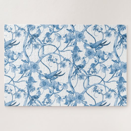 Puzzle Chinoiserie Bleu Blanc Oiseau Floral Influence asi (Horizontal)