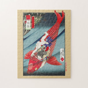 Puzzle Chinoiserie carpe koï rouge et garçon héroïque imp