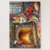 Puzzle Chinook Sitting by Fireplace with Christmas Lights (Vertical)