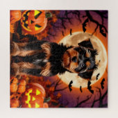 Puzzle Chiot adorable avec fond Halloween (Horizontal)