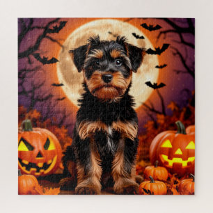 Puzzle Chiot adorable avec fond Halloween