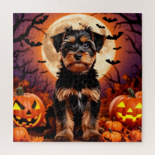 Puzzle Chiot adorable avec fond Halloween (Vertical)