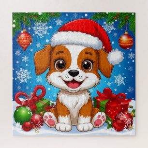 Puzzle Chiot adorable avec un chapeau de Père Noël et des