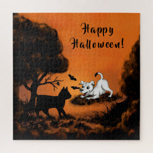Puzzle Chiot avec chat et chauve-souris noirs, Happy Hall
