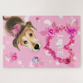 Puzzle Chiot Avec Ruban Rose - Amour (Horizontal)
