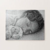 Puzzle chiot beagle mignon et petite fille endormie (Horizontal)