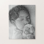 Puzzle chiot beagle mignon et petite fille endormie (Vertical)