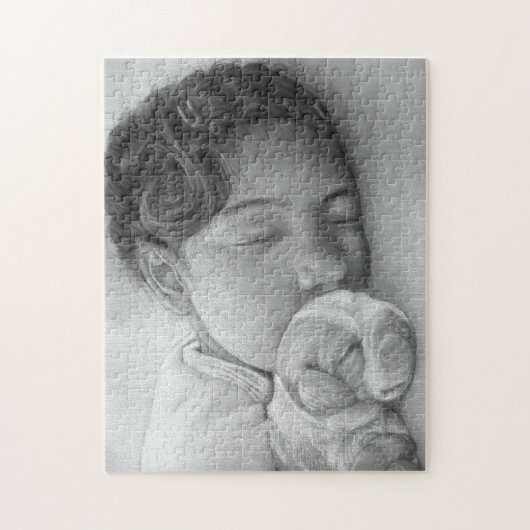 Puzzle chiot beagle mignon et petite fille endormie (Vertical)