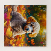 Puzzle Chiot de canicule d'abricot dans les feuilles d'au (Horizontal)