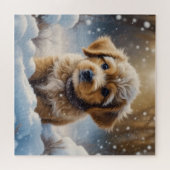 Puzzle Chiot de Noël dans la neige un jour d'hiver (Horizontal)
