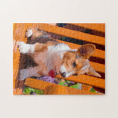 Puzzle chiot de Pembroke Welsh Corgi assis sur un banc de (Horizontal)