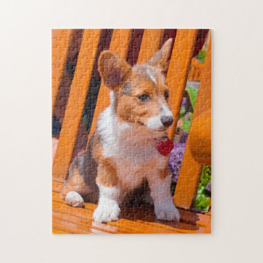 Puzzle chiot de Pembroke Welsh Corgi assis sur un banc de (Vertical)