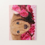 Puzzle Chiot de teckel entouré par des roses (Vertical)