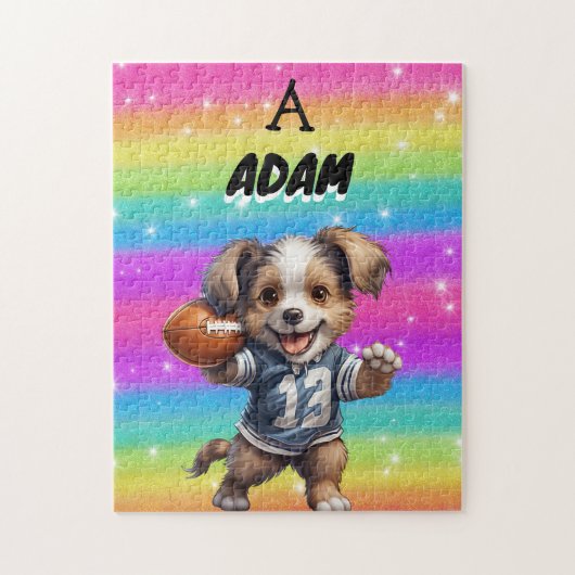 Puzzle Chiot jouant au football avec Rainbows & Name (Vertical)