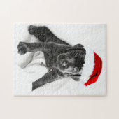 Puzzle Chiot noir labrador avec casquette de Noël (Horizontal)