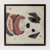 Puzzle Chiot pull noir et blanc avec neige (Horizontal)