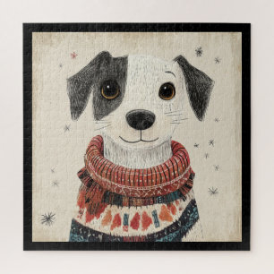 Puzzle Chiot pull noir et blanc avec neige