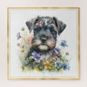 Puzzle Chiot Schnauzer avec cadre or (Vertical)