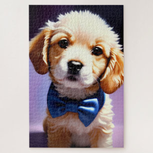 Puzzle Chiot souple adorable avec jolie Cravate de Bow bl