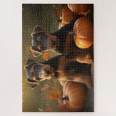 Puzzle Chiots Airedale Automne Délice Citrouille (Vertical)