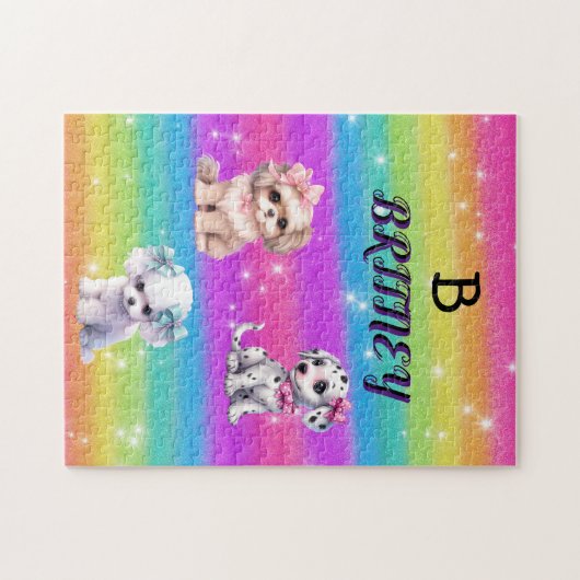 Puzzle Chiots arc-en-ciel pour filles avec nom personnali (Horizontal)