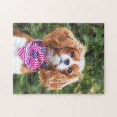 Puzzle Chiots Cavalier King Charles au drapeau américain (Horizontal)