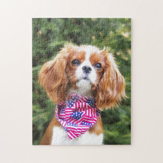Puzzle Chiots Cavalier King Charles au drapeau américain (Vertical)